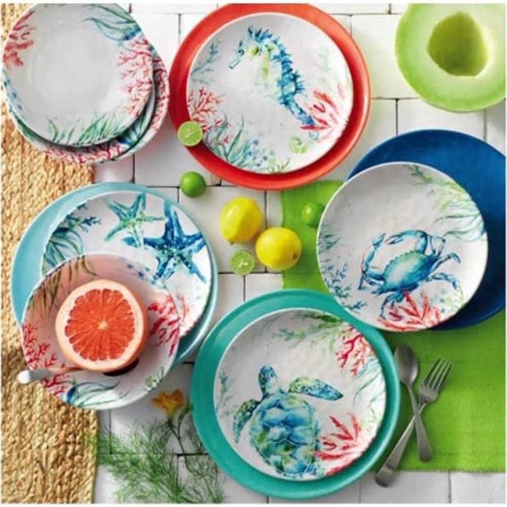 Melamine Sea Life 12-Piece Sealife Dinnerware Set